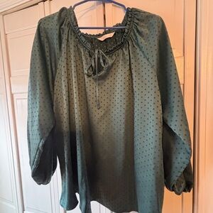 LC Lauren Conrad Forest Green Dot Peasant Blouse